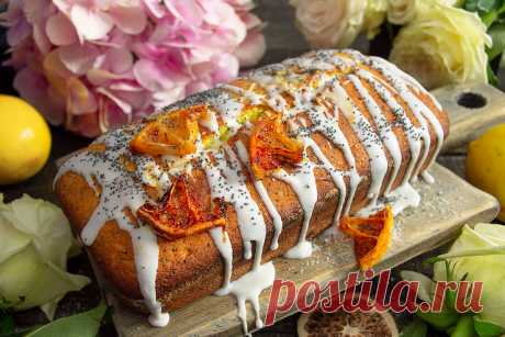 Простая домашняя выпечка — пышный лимонный кекс с маком и сахарной глазурью
