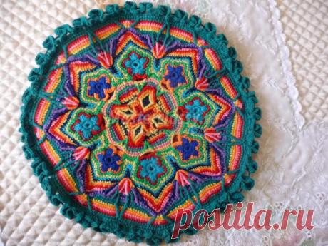 Вязание крючком. Яркая подставка под горячее. Мастер-класс с пошаговыми фото