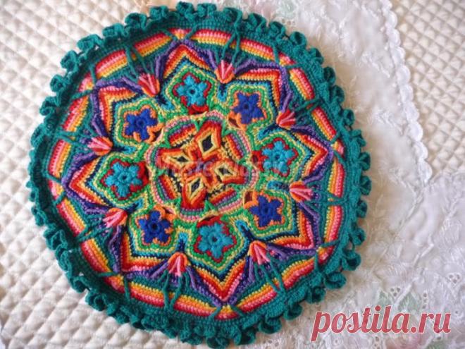Вязание крючком. Яркая подставка под горячее. Мастер-класс с пошаговыми фото