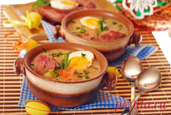 БЕЛЫЙ ПОЛЬСКИЙ БОРЩ С КОЛБАСКАМИ И ЯЙЦОМ  (краковская колбаса)