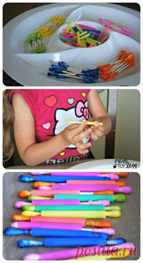 Q-Tips and Straws - Fine Motor Skills Activity