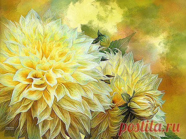 Yellow Dahlias Mixed Media by Carol Cavalaris - Yellow Dahlias Fine Art Prints and Posters for Sale