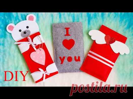 DIY Valentines | 3 ИДЕИ ВАЛЕНТИНОК-ШОКОЛАДНИЦ за 5 минут своими руками