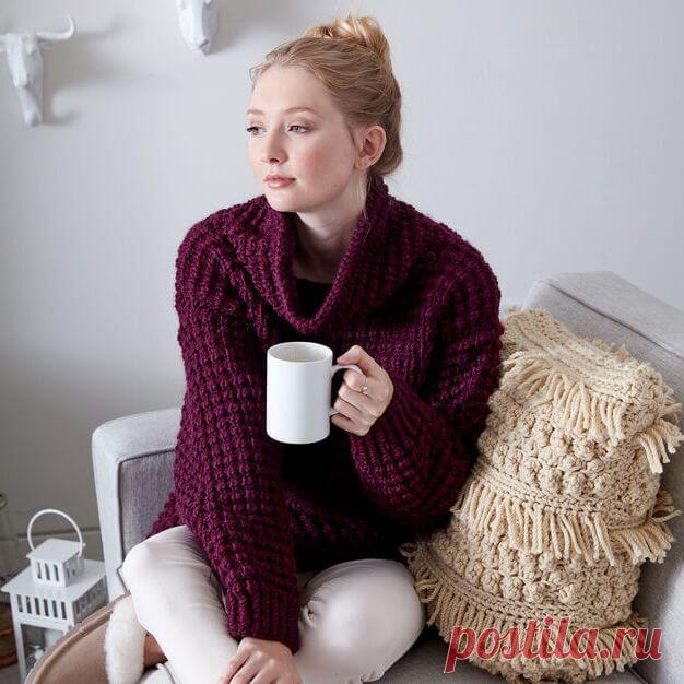 Свободный пуловер спицами из толстой пряжи.
Размер: S (M; L; XL; 2/3XL; 4/5XL). Обхват груди: 72-88 см, 90-98 см, 100-108 см, 112-118 см, 122-138 см, 142-157 см.