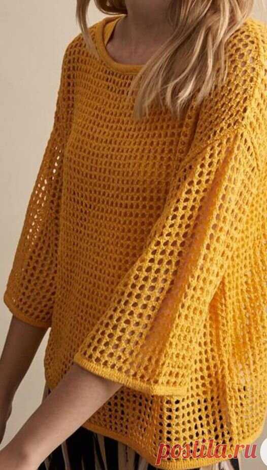 Горчичный пуловер-сетка. Спицы. | Вяжем,Вяжем,Вяжем(Вязание) | Яндекс Дзен