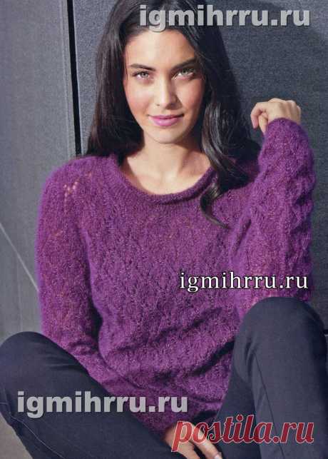 Мохеровый пуловер с ажурным узором. Спицами. / igmihrru.ru