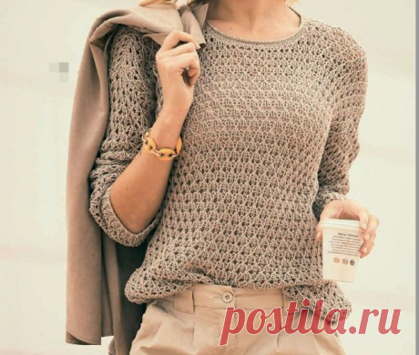 Ажурный пуловер цвета песка. Базовая модель | Тепло о вязании Пульс Mail.ru