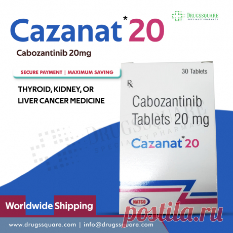 Buy Cazanat 20 mg online, производимый Natco Pharma, в интернет-аптеке Drugssquare. Cazanat 20 мг, содержащий активный ингредиент Cabozantinib, используется для лечения медуллярного рака щитовидной железы, почечно-клеточного рака и гепатоцеллюлярной карциномы.