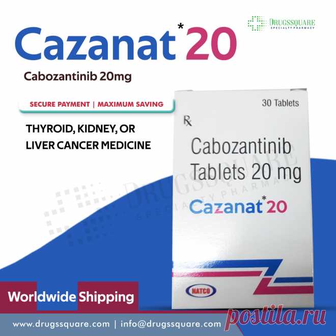 Buy Cazanat 20 mg online, производимый Natco Pharma, в интернет-аптеке Drugssquare. Cazanat 20 мг, содержащий активный ингредиент Cabozantinib, используется для лечения медуллярного рака щитовидной железы, почечно-клеточного рака и гепатоцеллюлярной карциномы.
