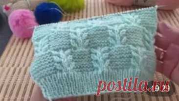 Узор Гиацинт в сочетании с платочной вязкой. Вязание спицами