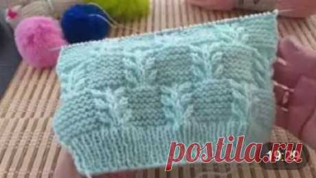 Узор Гиацинт в сочетании с платочной вязкой. Вязание спицами