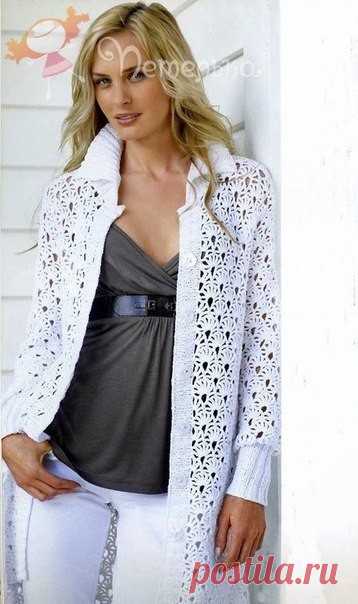 Ажурное белое пальто