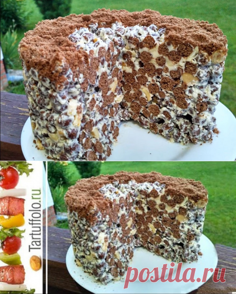 По вкусу десерт очень напоминает торт «Полет» с безе и орехами. 
Использовать мы будем всего 4 ингредиента, а в итоге получим невероятно 
красивый и очень вкусный десерт. Невероятно хрустящий торт готовится на 
скорую руку: на раз, два, три.