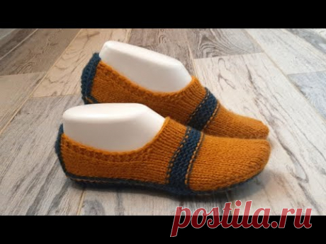 ШИКАРНЫЕ тапочки-следочки двумя спицами без шва.