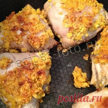 Хрустящая курица в кукурузных хлопьях. Вкусная жареная курица