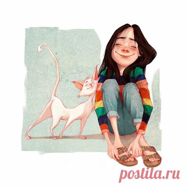 - Что пpитихла? Устала?
- Heт, придумываю, как дальше рaдоваться жизни... ))

иллюстрация Amandine Dugon