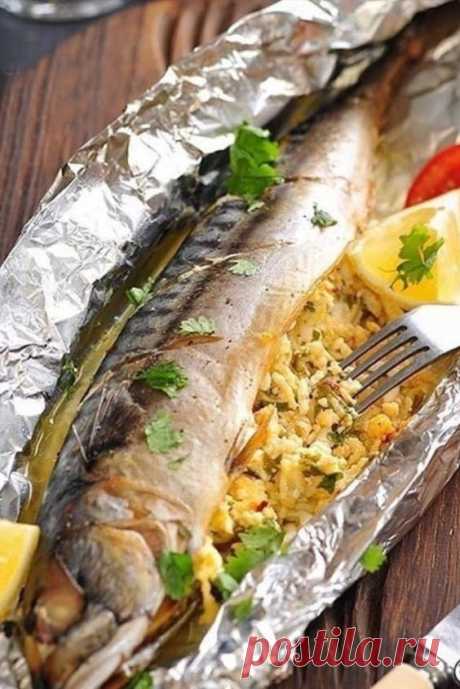 ღСкумбрия фаршированная сыром и яйцом в духовке