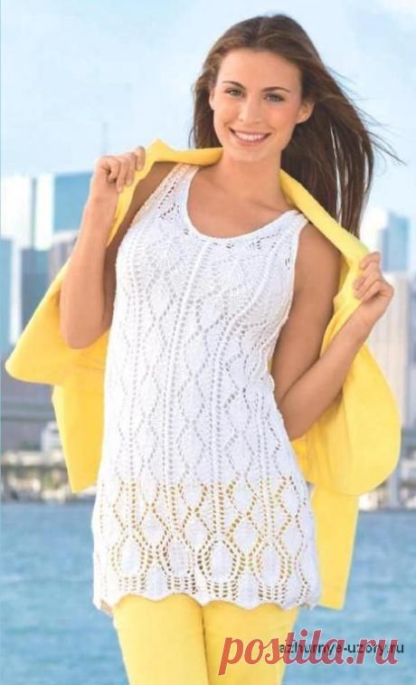 Белый удлиненный топ спицами | Ажурные Узоры