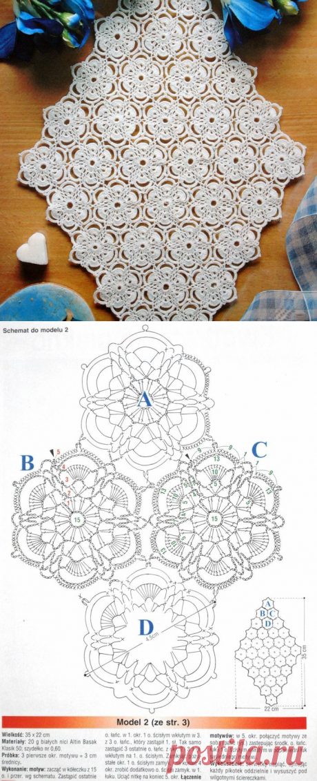Симпатичный цветочный мотив крючком. Схема