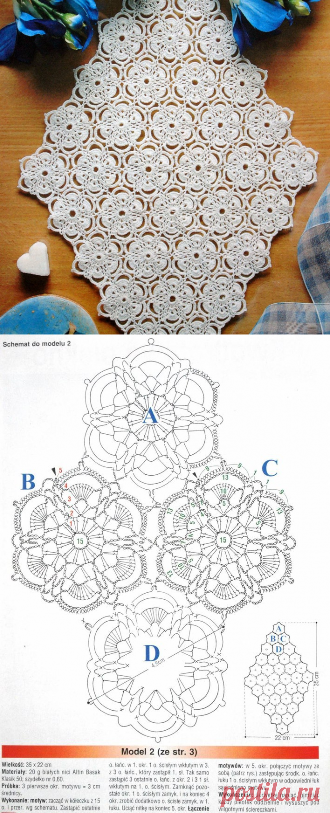 Симпатичный цветочный мотив крючком. Схема