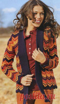 Жакет из узоров из зигзагов. Вязание спицами для женщин. Узелок.ру