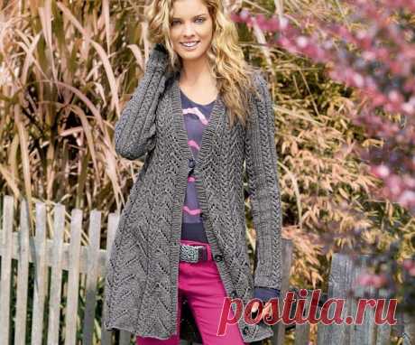 Cardigan with relief patterns. The pattern for knitting cardigan knitting. | Вязание для всей семьи
