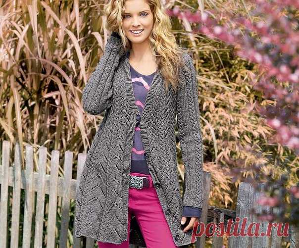 Cardigan with relief patterns. The pattern for knitting cardigan knitting. | Вязание для всей семьи