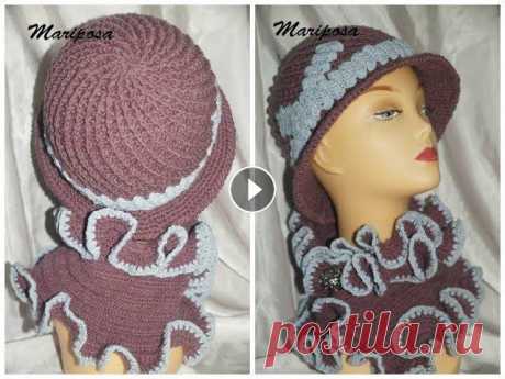Зимняя шляпка крючком. Sombrero de invierno. Cap crochet  ( # 10) В этом видео я покажу как связать зимнюю теплую элегантную шляпку крючком. Шарфик с рюшами Спасибо за просмотр !!!!! Спасибо за лайки и подписку !!! О...