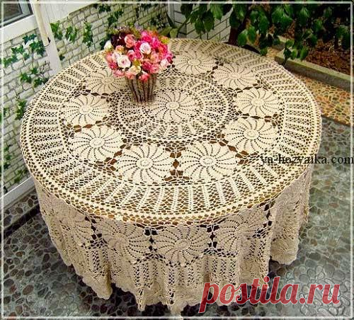 Большая скатерть из мотивов крючком. Круглая скатерть крючком со схемами