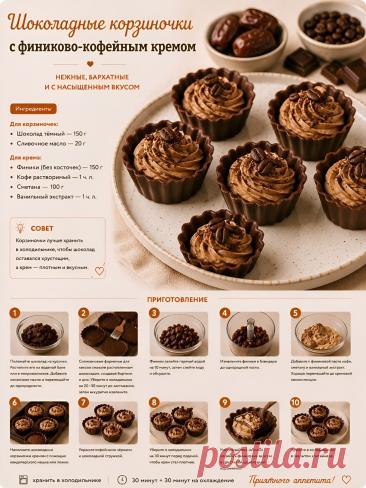 Шоколадные корзиночки с финиково-кофейным кремом