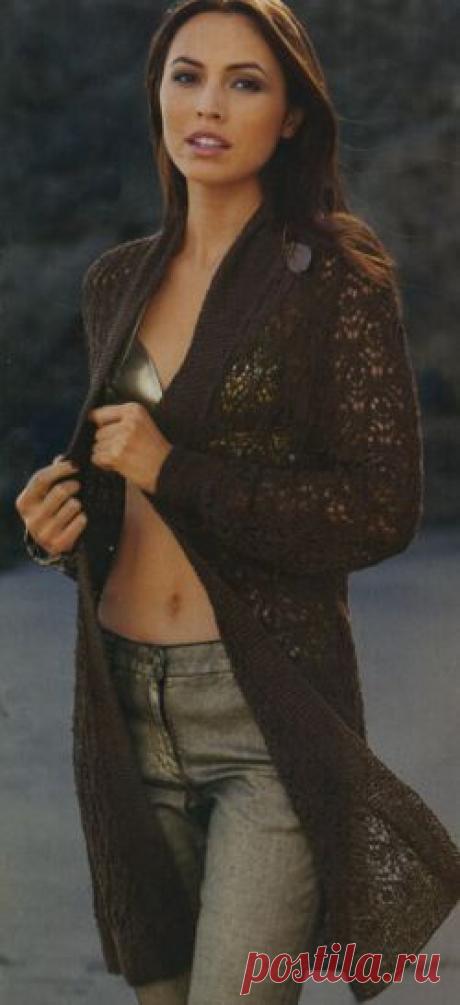 Длинный ажурный жакет. Вязание спицами для женщин. Узелок.ру