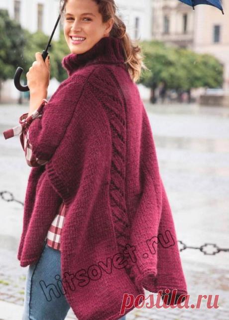 Пончо с воротником - Хитсовет Модное объемное пончо с воротником для женщин со схемой и бесплатным описанием вязания.