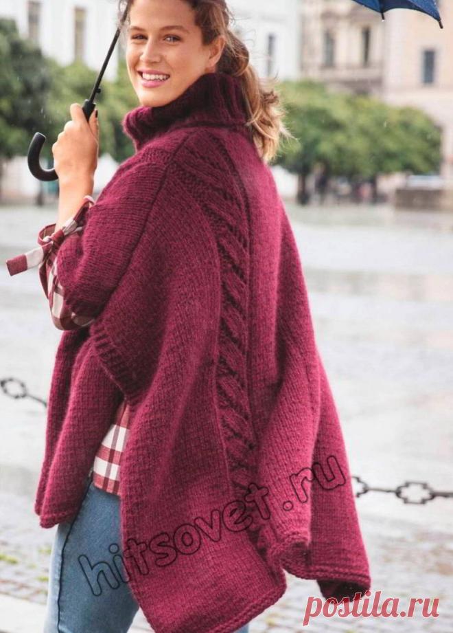 Пончо с воротником - Хитсовет Модное объемное пончо с воротником для женщин со схемой и бесплатным описанием вязания.