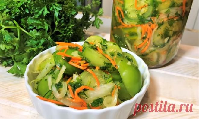 Осенний хит: быстрая пикантная закуска из зеленых помидоров (можно и на зиму)