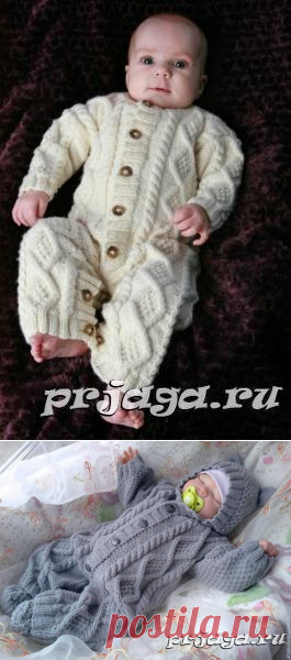 Вязаный комбинезон для малыша с рельефным узором