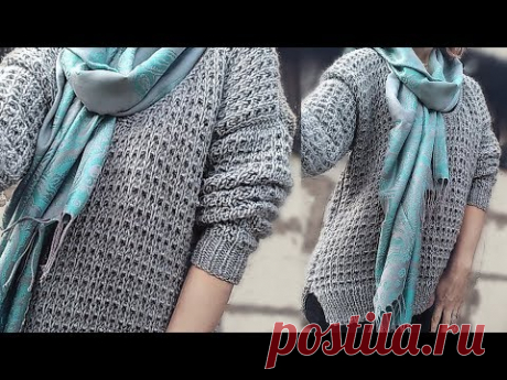 Пуловер спицами пышным узором // Мастер - класс .