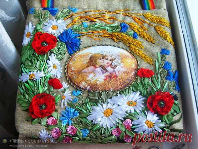 Летние сумки с вышивкой лентами