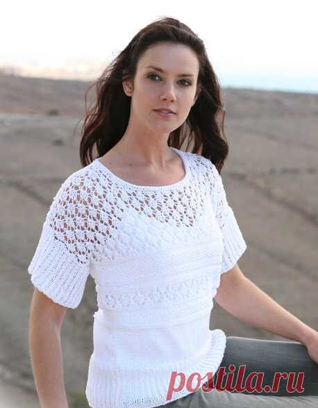 Летняя белая ажурная кофта спицами: схема и выкройка