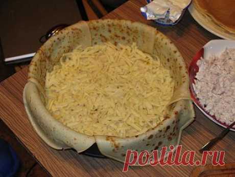 Блинный пирог с курицей и грибами • Блинные торты