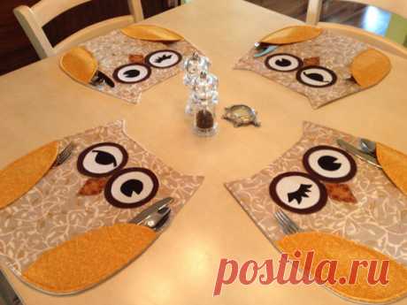 GOLDEN OWL PLACEMATS от QuiltMix на Etsy