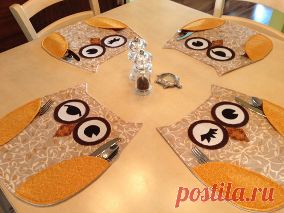 GOLDEN OWL PLACEMATS от QuiltMix на Etsy