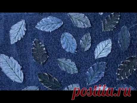 "Объемные листочки" Заготовка из джинсы. Аппликация. Стежка.