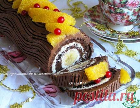 Шоколадно-творожный рулет "Рождественское полено" – кулинарный рецепт