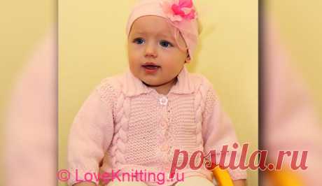Розовый жакет с «косами» | Loveknitting.ru