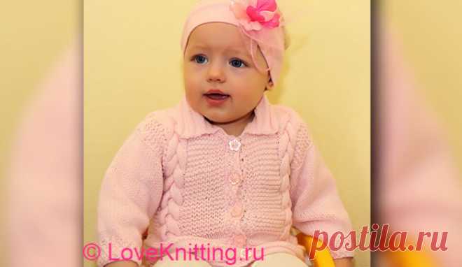 Розовый жакет с «косами» | Loveknitting.ru