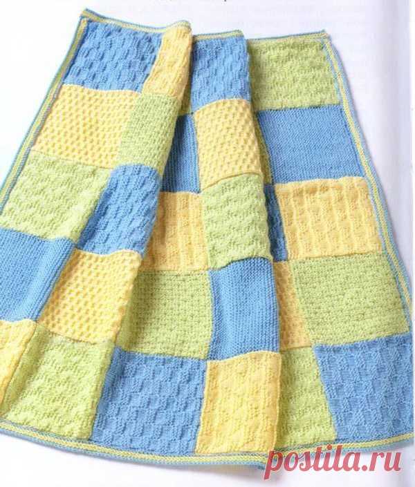 Одеяло плед спицами из рельефных квадратов - Портал рукоделия и моды