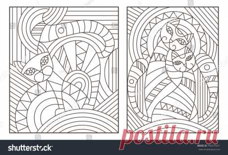 Стоковая векторная графика «Set Outline Illustrations Style Stained Glass» (без лицензионных платежей), 790375651: Shutterstock
