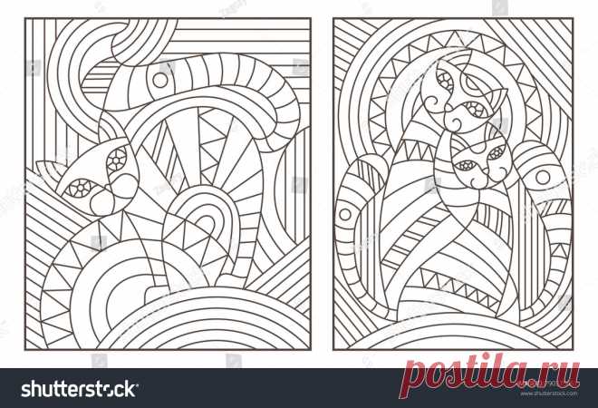 Стоковая векторная графика «Set Outline Illustrations Style Stained Glass» (без лицензионных платежей), 790375651: Shutterstock