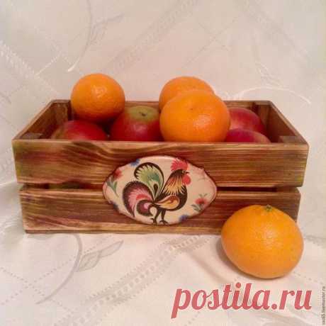 Купить Ящик для фруктов Петушок и Курочка - коричневый, ящик, ящик для хранения, ящик из дерева