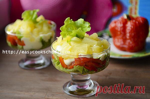 Салат с курицей и ананасами слоями: рецепт с фото | Легкие рецепты